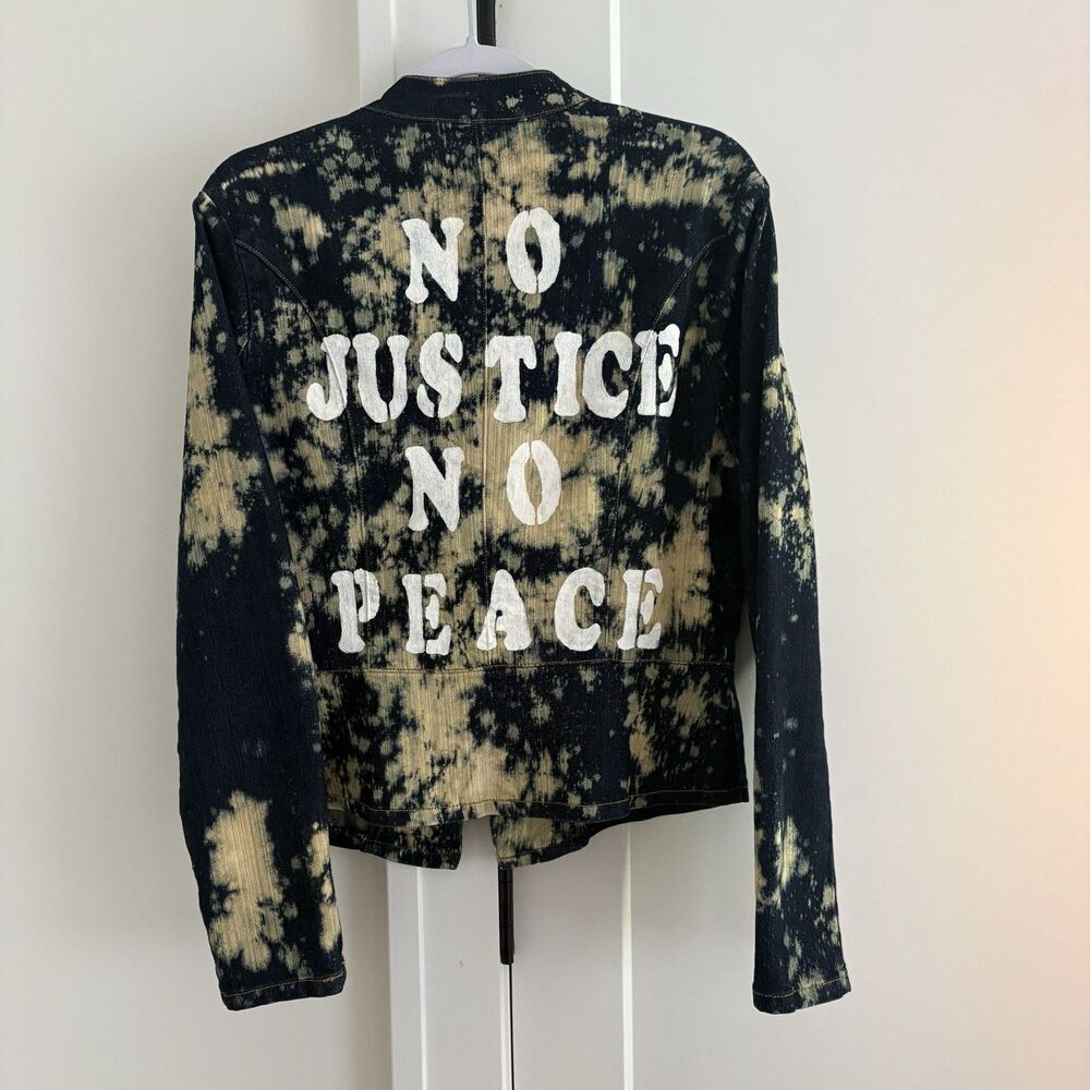 Nicki Minaj Denim Jacket Womens XL Embellished Acid Wash Peaceful Protest Hippie